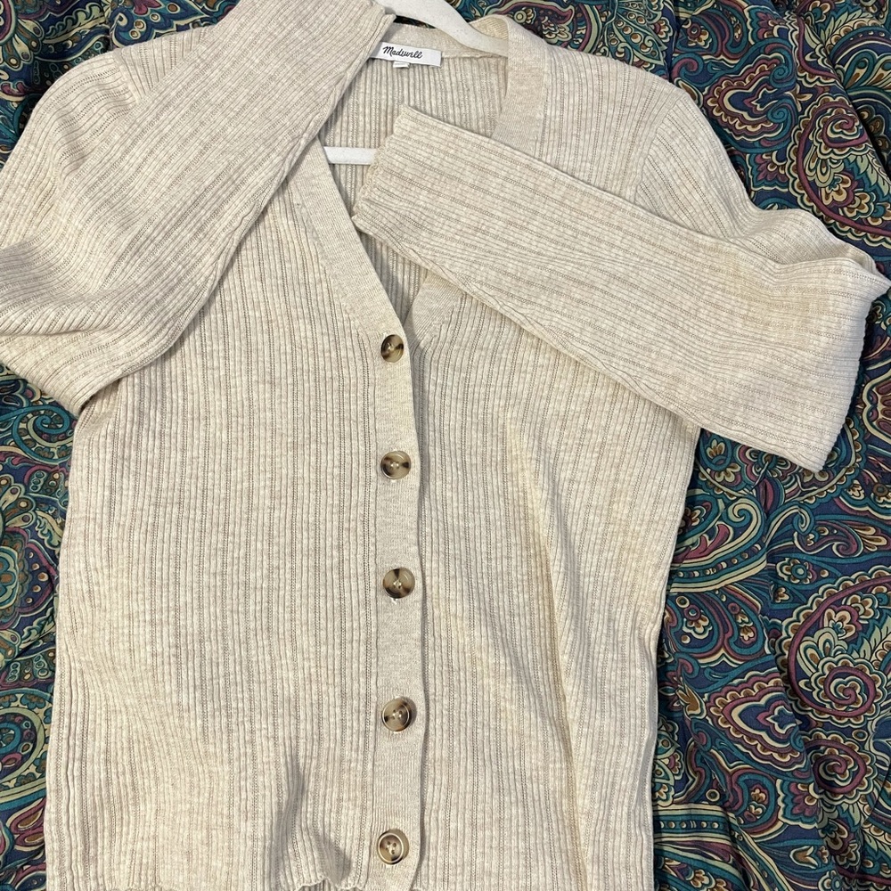Pointelle Ribbed Cardigan Sweater - Picture 2 of 9